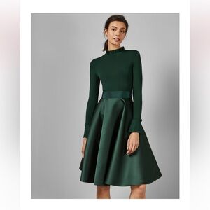 Ted Baker Zadi Dark Green Mixed Media Dress